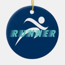 Blue runner design round ornament
