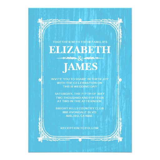 Blue Rustic Barn Wood Wedding Invitations