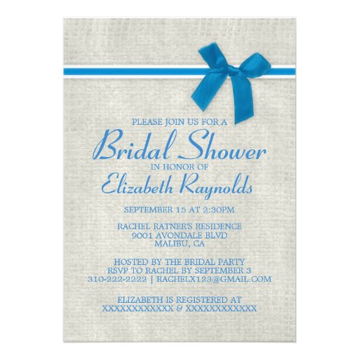 Blue Rustic Burlap Bridal Shower Invitations