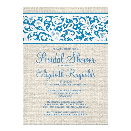 Blue Rustic Burlap Linen Bridal Shower Invitations