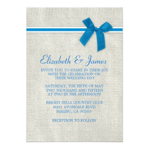 Blue Rustic Burlap Wedding Invitations