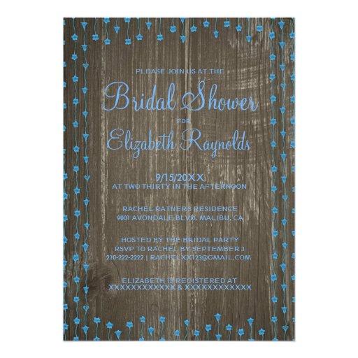 Blue Rustic Country Bridal Shower Invitations