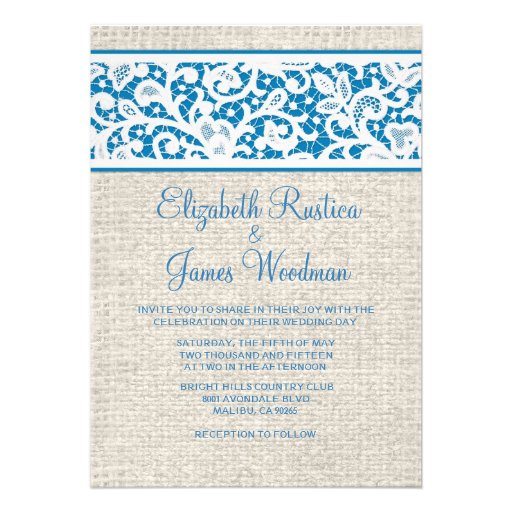 Blue Rustic Country Burlap Wedding Invitations