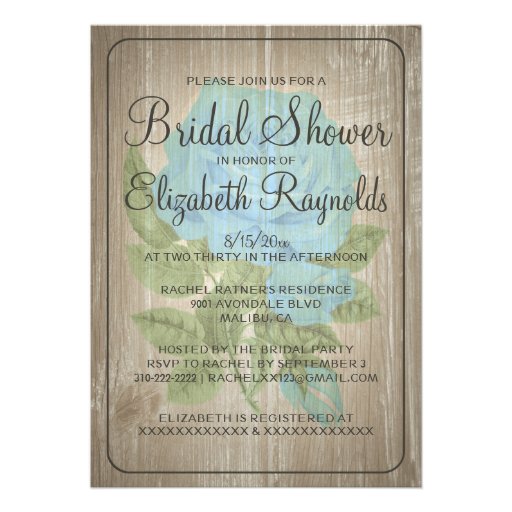 Blue Rustic Floral Bridal Shower Invitations