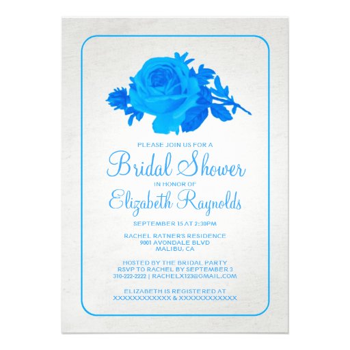 Blue Rustic Floral/Flower Bridal Shower Invitation