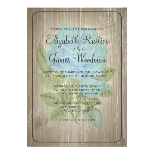 Blue Rustic Floral Wedding Invitations