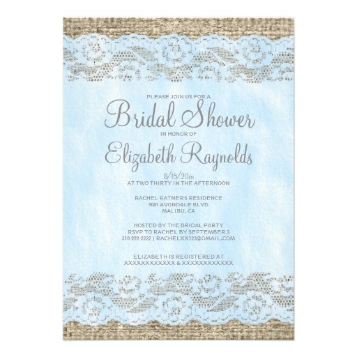 Blue Rustic Lace Bridal Shower Invitations