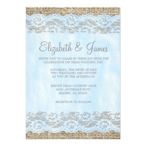 Blue Rustic Lace Wedding Invitations