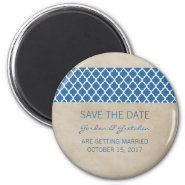 Blue Rustic Quatrefoil Save the Date Magnet