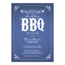 BLUE RUSTIC VINTAGE CHIC BIRTHDAY PARTY BBQ INVITE