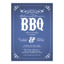 BLUE RUSTIC VINTAGE CHIC REHEARSAL DINNER BBQ CUSTOM INVITE