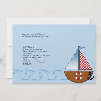 Blue Sailboat Baby Announcement
