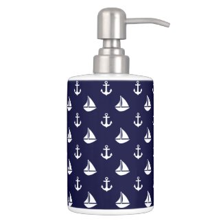 Blue Sailboats and Anchors Pattern Bath Accessory Sets
