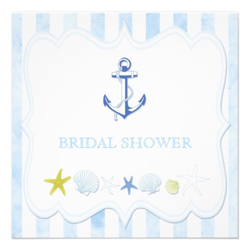 Blue Sailing Anchor Nautical Bridal Shower Invites