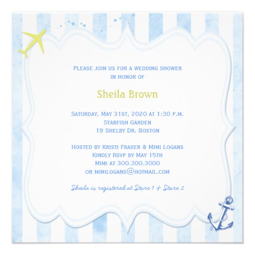 Blue Sailing Anchor Nautical Bridal Shower Invites