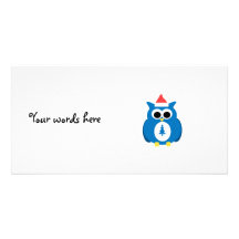 Blue santa owl photo greeting card