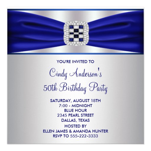 Blue Sapphire Diamond 50th Birthday Invitation