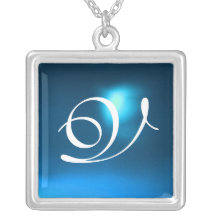 Blue Sapphire Gem  Monogram Necklaces