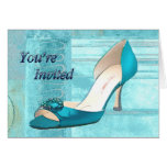 Blue Satin Ball Gown Pump Invitation Cards