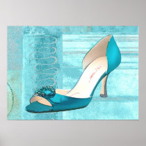 Blue Satin Ball Gown Pump Print