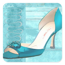 Blue Satin Ball Gown Pump Square Stickers