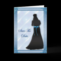 Blue Satin Bride Save The Date Card by Firecrackinmama Blue Satin Bride Save The Date Card