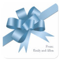 Blue satin gift bow ribbon Christmas holiday sticker