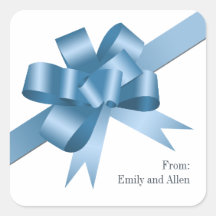 Blue satin gift bow ribbon Christmas holiday Sticker