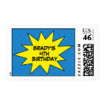 Blue Save the Day Superhero Birthday Postage Stamp