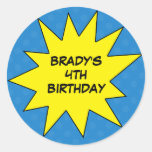 Blue Save the Day Superhero Custom Birthday Round Sticker