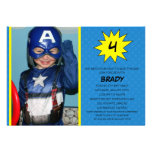 Blue Save the Day Superhero Photo Birthday Party Announcement