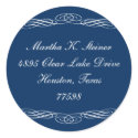 Blue script elegant scroll holiday address label sticker