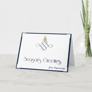 Blue Scroll with Small Gold Christmas Tree card