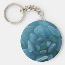 Blue Sea Glass Flower Keychain