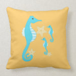 Blue Sea Horses Throw Pillow