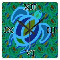 Blue Sea Turtle Square Wall Clock