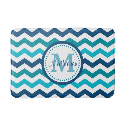 Blue Seafoam Chevron Monogram Bath Mats