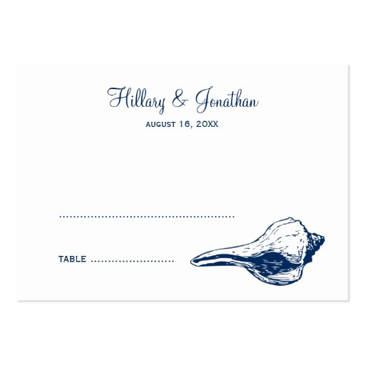 Blue seashell beach wedding escort name place card business card templates (front side)