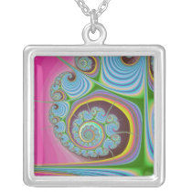 Blue Seashell Spiral Fractal Personalized Necklace