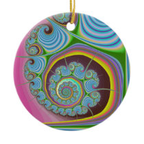 Blue Seashell Spiral Fractal Christmas Ornament