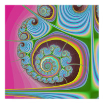 Blue Seashell Spiral Fractal Poster