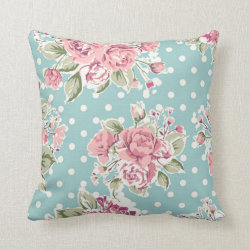Blue ,shabby chic,polka dot white,floral pink,fun throw pillow