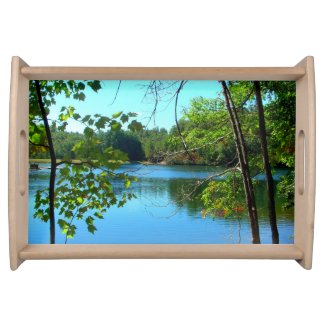 Blue Shadowy Country Lake Serving Platters