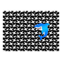 Blue shark black and white skulls pattern personalized invite