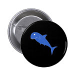 Blue Shark on Black. Pinback Buttons