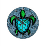 Blue Shell Turtle Round Wall Clock