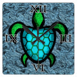 Blue Shell Turtle Square Wall Clock