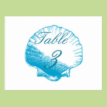 Blue Shells Beach Wedding Table Number Cards postcards