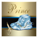 Blue Shoes Black Gold Crown Prince Baby Shower Invite