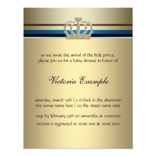 Blue Shoes Black Gold Crown Prince Baby Shower Announcement